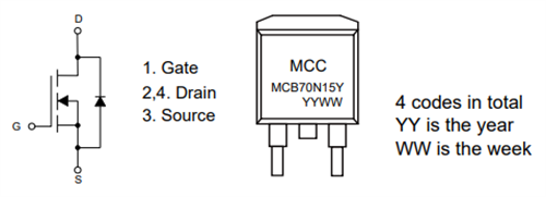 Micro Commercial Components (MCC) MCB70N15YHE3 AEC-Q101 Qualified N-Channel MOSFET